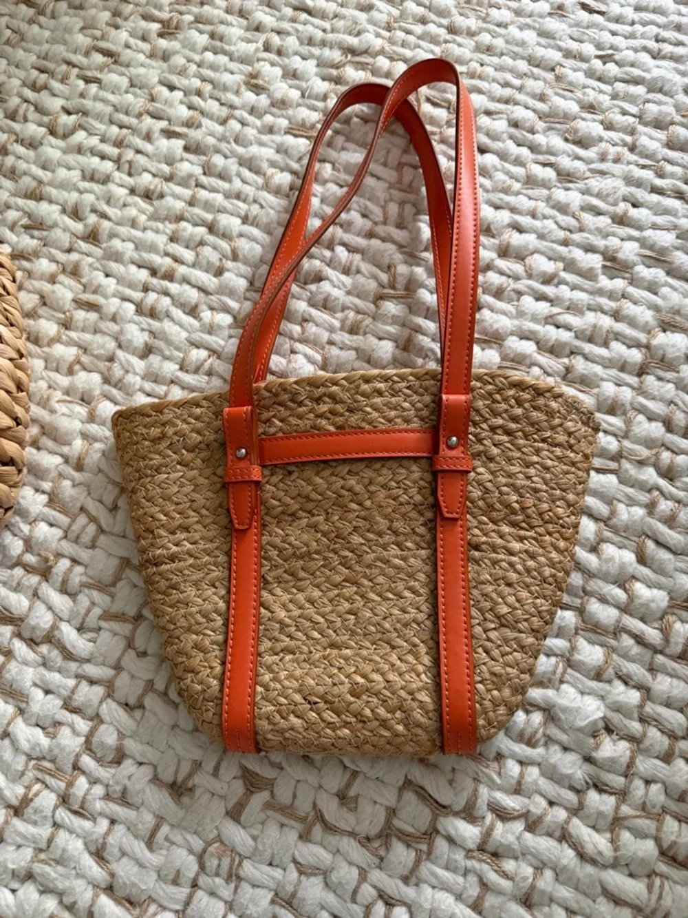 Zara Straw Tote with Bright Orange Trim and Handles - Picture 8 of 16